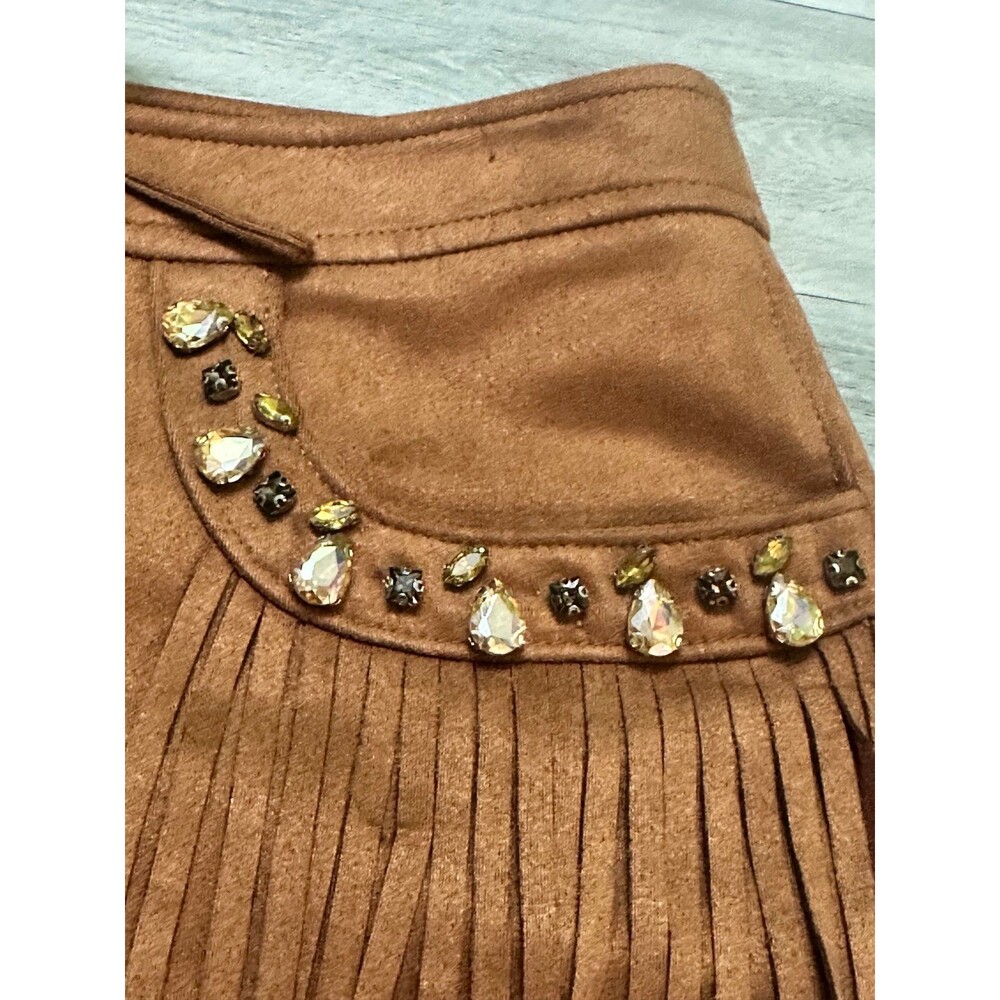 Steve Madden Brown Fringe Suede-Look Lace-Up Shorts S - Picture 11 of 11